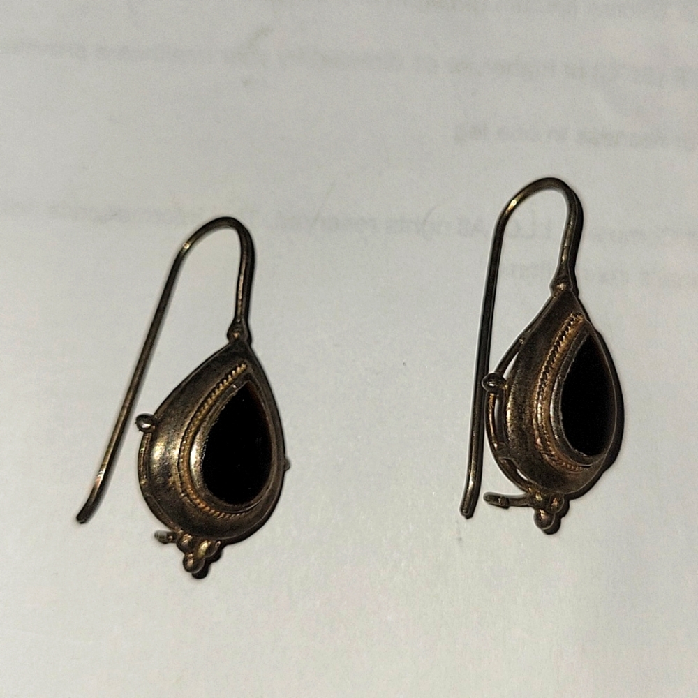Antique EaringsInlay. With Black Onyx Inlay
